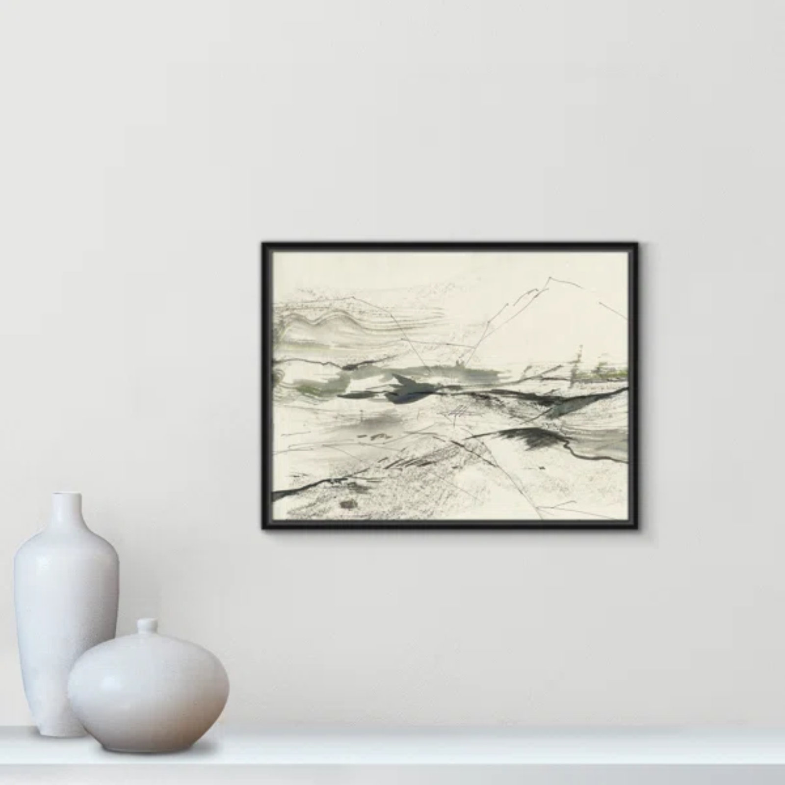 Green Sketches Print by PI Studio, 19.5" H x 25.5" W x 2" D, Black Floater Framed, No Mat