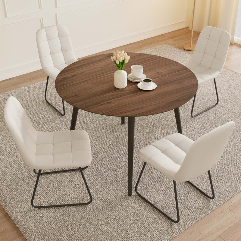 Round Dining Table Set, Mid Century Modern Small Round Dining Table Set, Saving Space (1table + Chairs), White