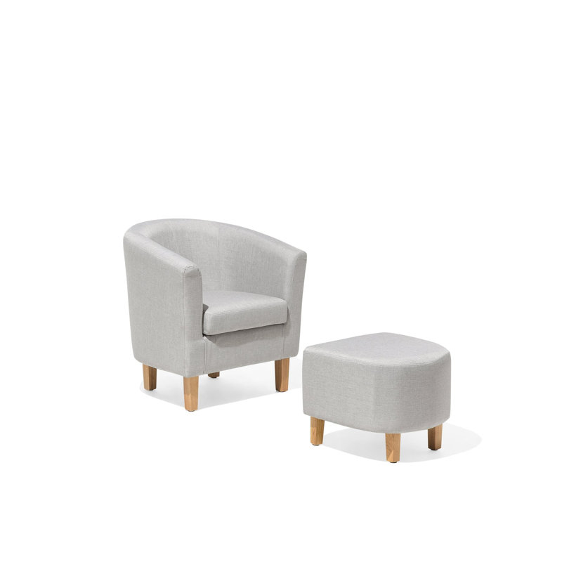 Kanisha Upholstered Barrel Chair with Footstool, Grey