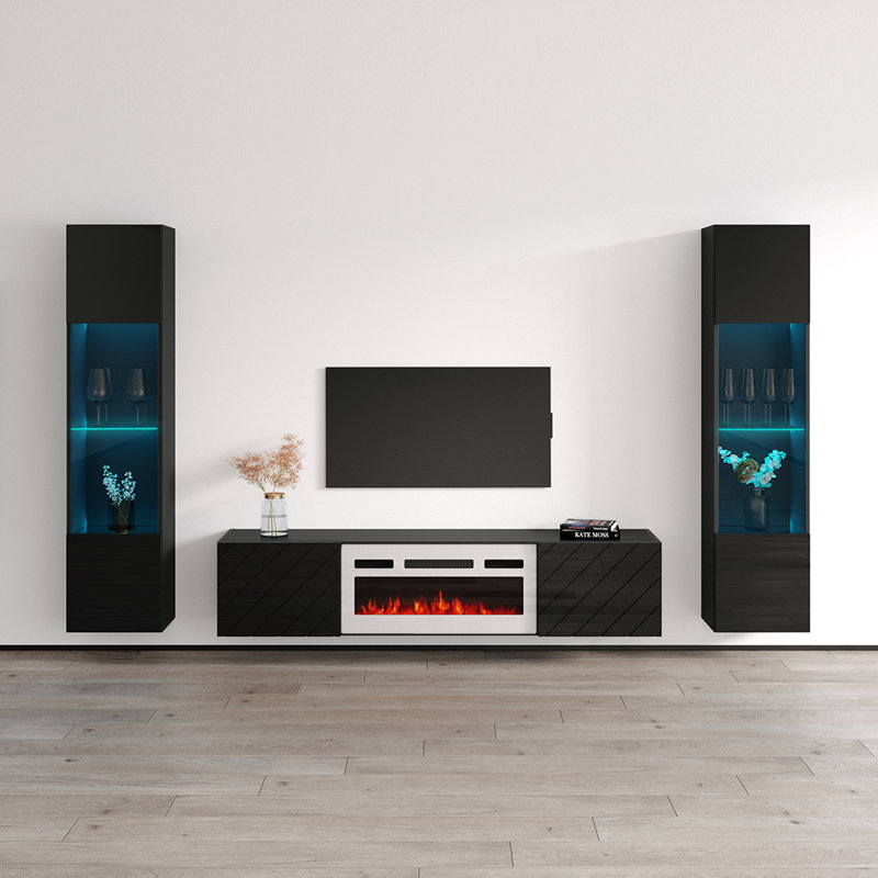 Meuble audio-vidéo flottant noir 103,6 po Luxe-Luxe, Noir