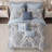 -Piece Full/Queen Bedding Sets, Blue Chenille Jacquard, Elegant Damask Style