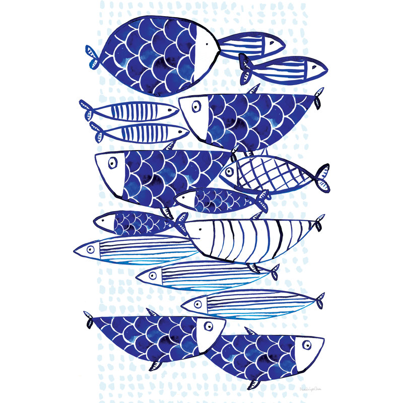 Blue Fish III by Mercedes Lopez Charro - Wrapped Canvas Painting, 81cm H x 122cm W x 3.8cm D