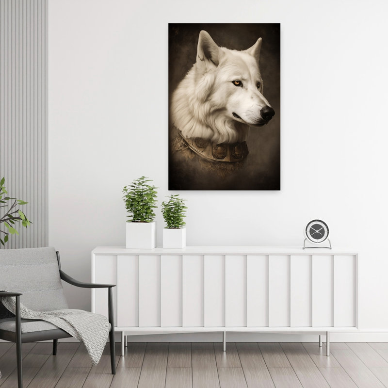 Loup blanc, yeux dorés, forêt loup rétro, art mural, H 36 po x l 24 po