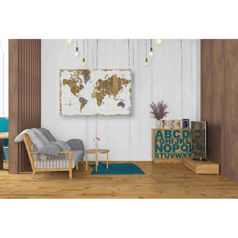 «Gilded Map» par Wild Apple Portfolio, art mural sur toile, H 26 po x l 40 po x p 1,25 po