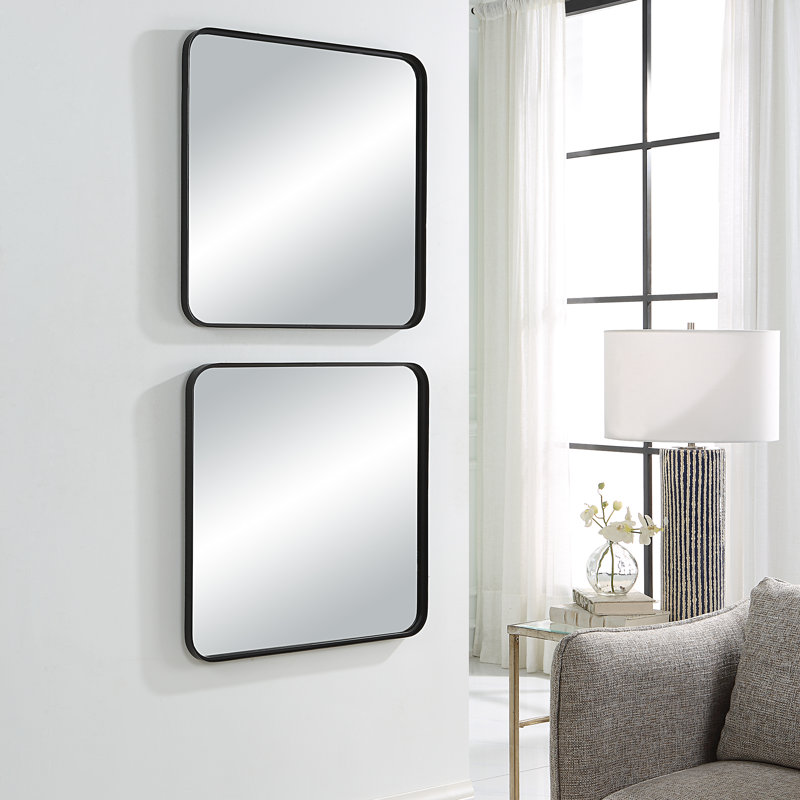 Adrienne Metal Wall Mirror, Satin Black, 38" x 24", 1