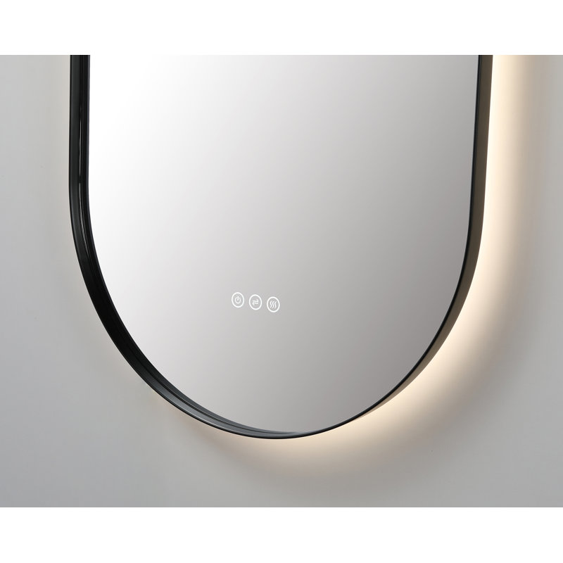 Miroir avec miroir anti-buée, 35,43 po x 21,65 po, Noir mat, Ovale