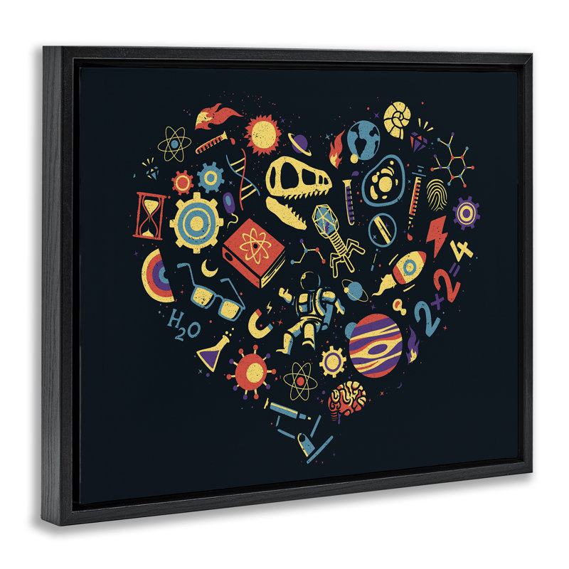 Cadre flottant Retro Science Heart, design par Tobe Fonseca, Cadre flottant noir de jais, H 17 po x l 21 po