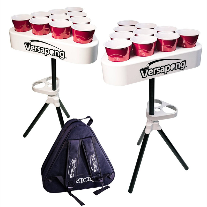 Versapong Portable White and Black Beer Pong Table with Backpack Carry Case