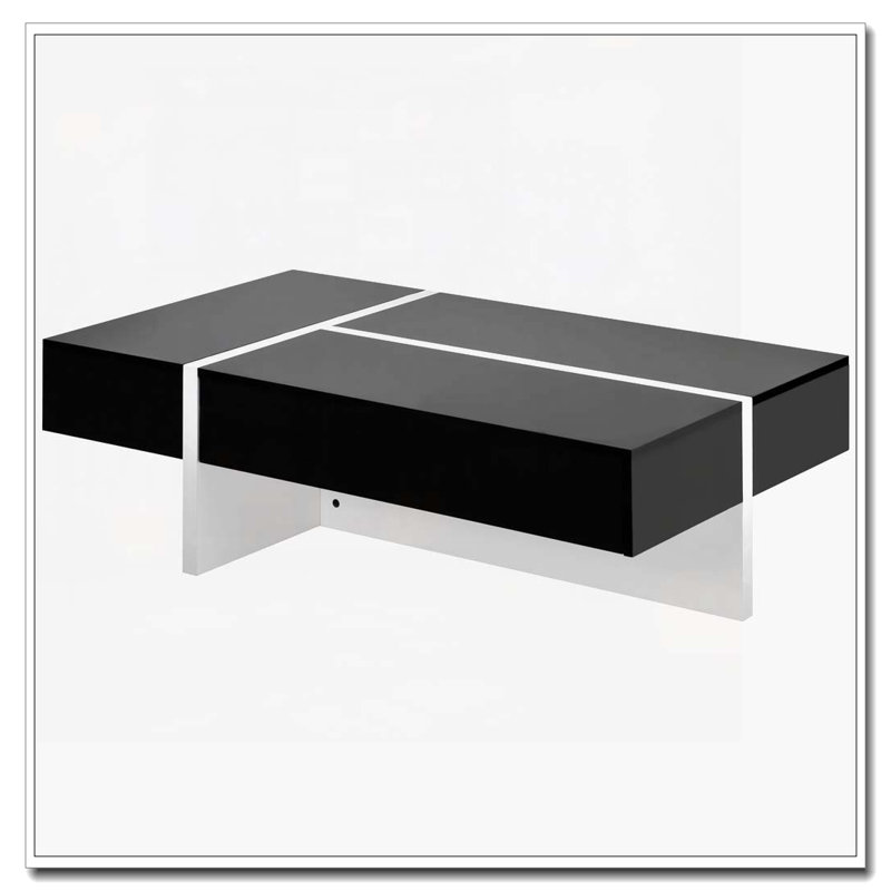 Table basse rectangulaire, Plateau noir / base blanche