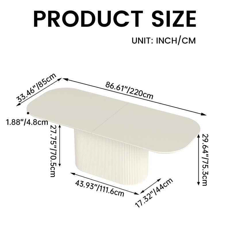 220cm Cream White Oval Dining Table