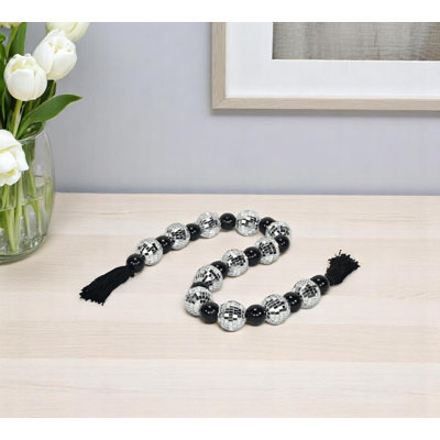 Pompon décoratif en perles noires et argentées à paillettes de 122 cm