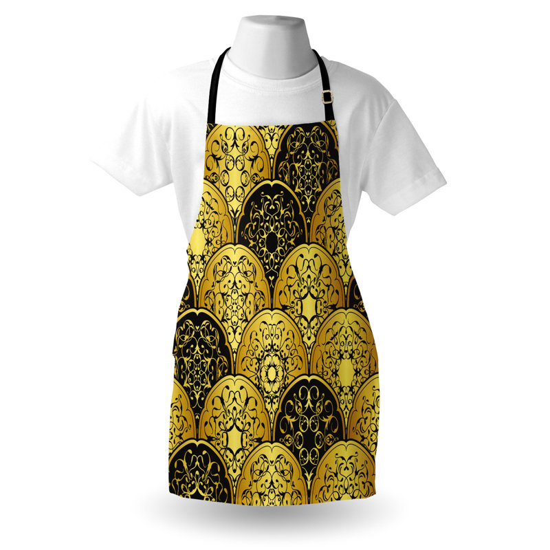 Tablier East Urban Home Mandala unisexe, cercles de style échelle, taille adulte, jaune et noir