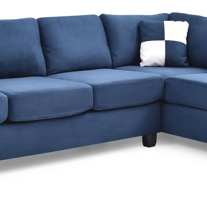 Canapé modulaire Malone G647B-SC (sans repose-pieds), Microfibre bleu marine, Orienté à droite