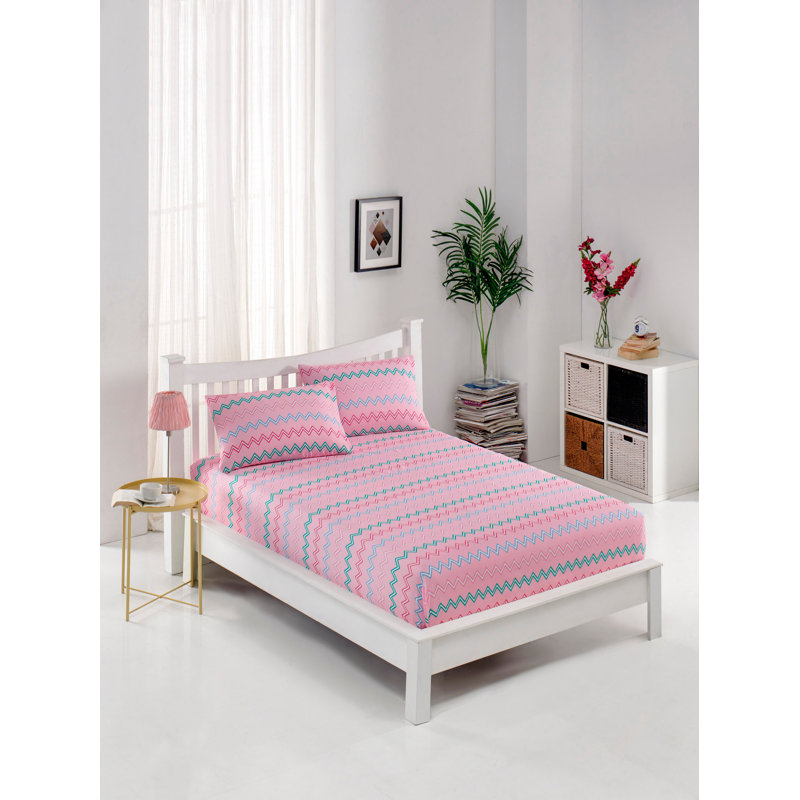 Premium Single Sheet Set, 100% Cotton/Polyester Blend, Fits Twin Size 39 x 79 | Fitted Sheet (39 x 79 + 7.9), Pillowcase (19.7 x 27.6) | Soft, Machine Washable, Envelope Closure, Pink/Blue/Green Colors, 120 Thread Count