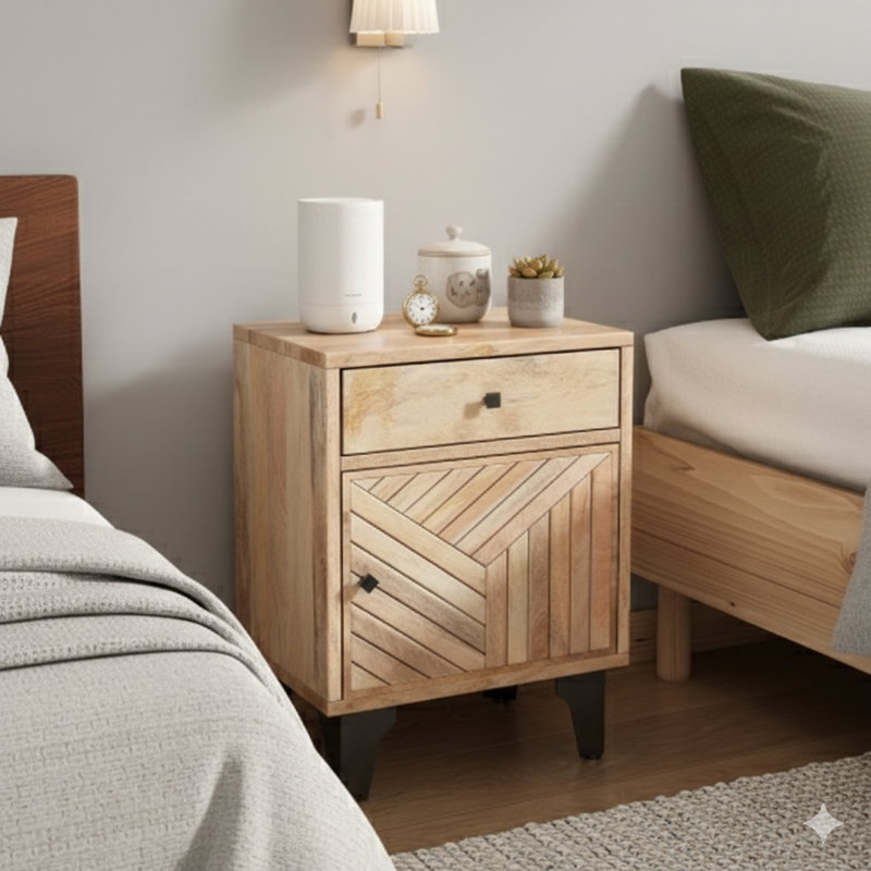 A nightstand made from solid wood.