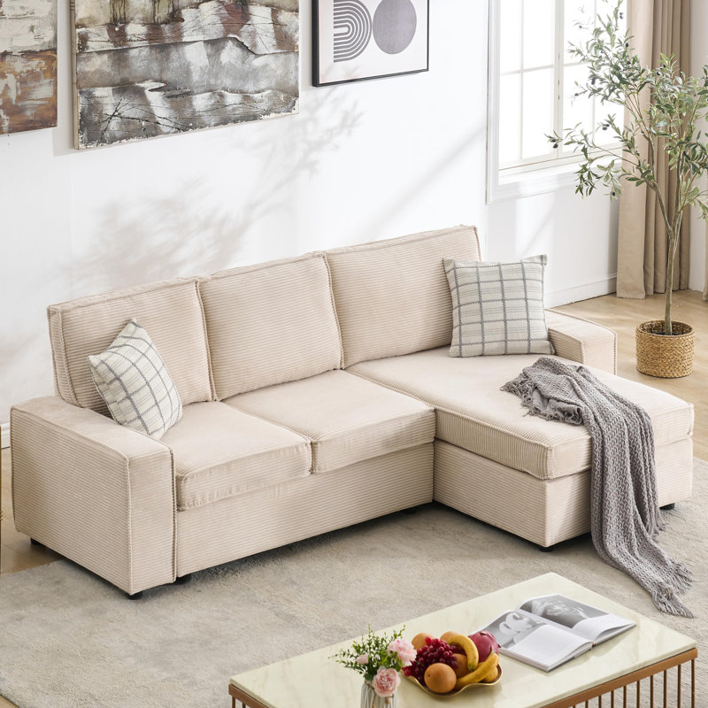Canapé modulaire en L en forme de L, canapé nuage à assise profonde, canapé en velours côtelé beige moderne avec méridienne, canapé convertible