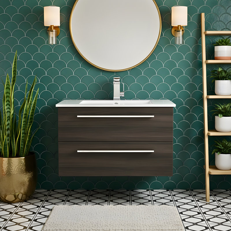 Silhouette 30" Single Sink Bathroom Vanity with Cultured Marble Top, Zambukka