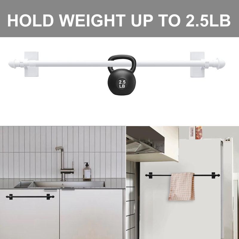 Tringles à rideaux réglables à usages multiples pour espaces métalliques, installation sans perçage, 16 "à 28", Blanc