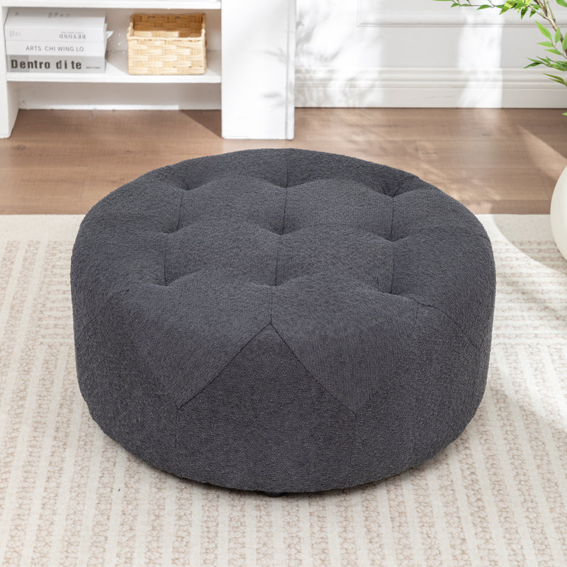 Castanedo Upholstered Round Ottoman, Polyester - Black
