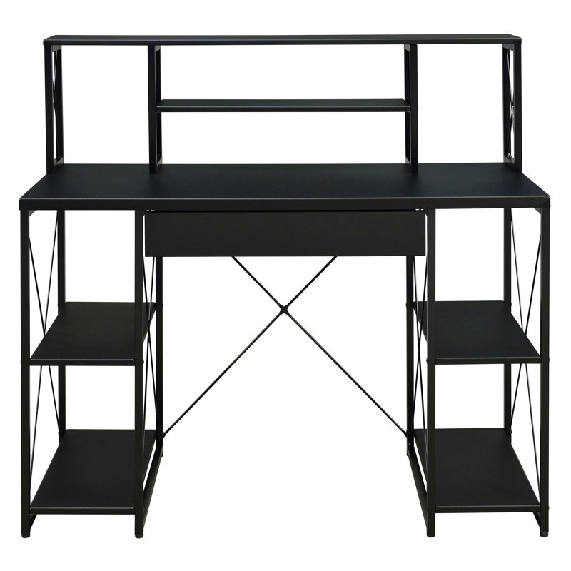 Bureau avec tablettes ouvertes et huche, Noir