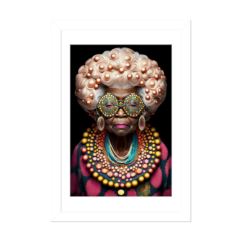 Afrofuturist Grandma I, White Open Corner Frame Paper, 32" H x 24" W x 1" D