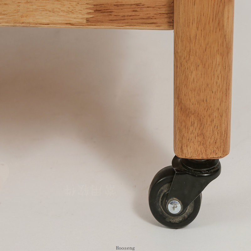 Table d'appoint roulante en bois d'hévéa massif à 2 niveaux avec roues verrouillables et plateau amovible