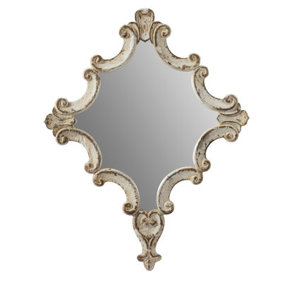 Artistic Bedroom, Living Room, Office, Entryway Decorative Mirror Accessory - 30" X 23.5" White Diamond Wood Feature Piece Quality & Glass