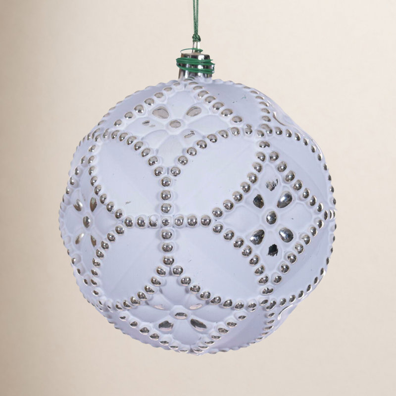 Etch Antique White Brush Ornament Set., 4" H x 4" W x 4" D, Champagne