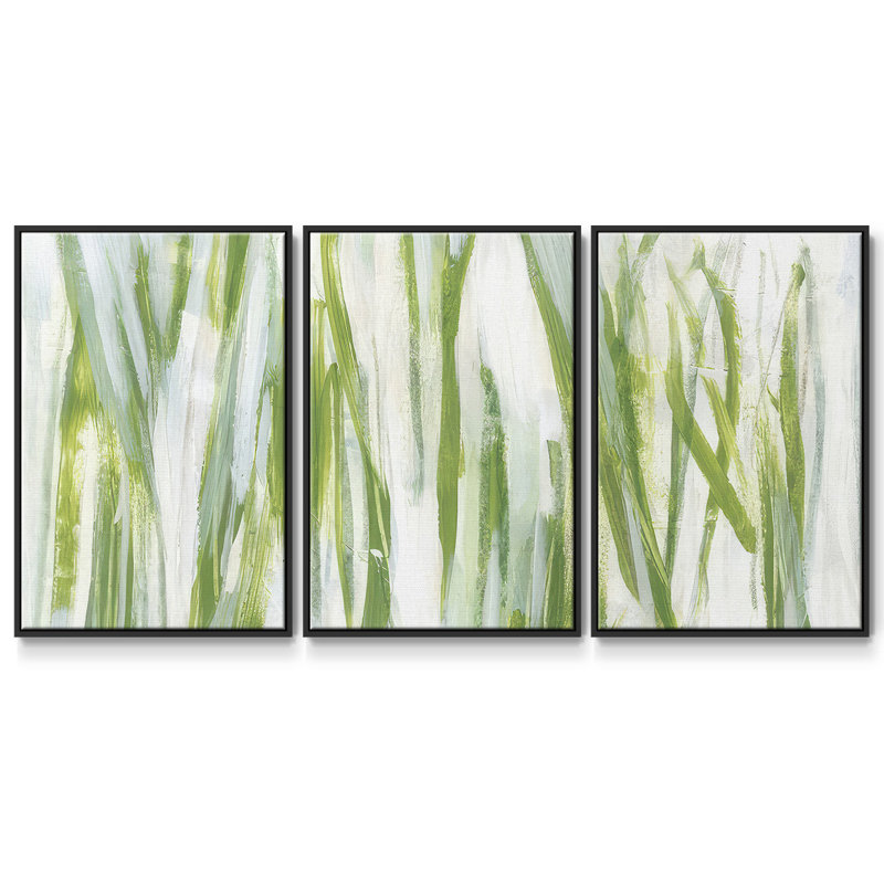 Verge in Green I - 3 pièces, reproduction encadrée sur toile, Cadre noir, H 24 po x l 48 po x P 2 po