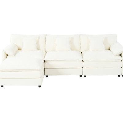 Oversized Living Room , L Shaped Sectional With Deep Seat. 3 Comfy Couch, Beige Chenille. Movable . Custom Assembly. & Comfortable Chenille Sectional, Couch And Customizable Design. Experience