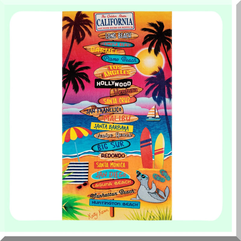 Golden State Sunset Beach Towel - 100% Soft Cotton Velour, 30x60 inches, California Republic Flag Design, Perfect for Beach or Pool