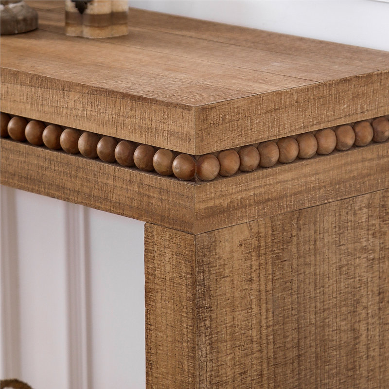 64In Modern Console Table – Elegant Entryway Table With Decorative Beaded Trim, Dark Brown