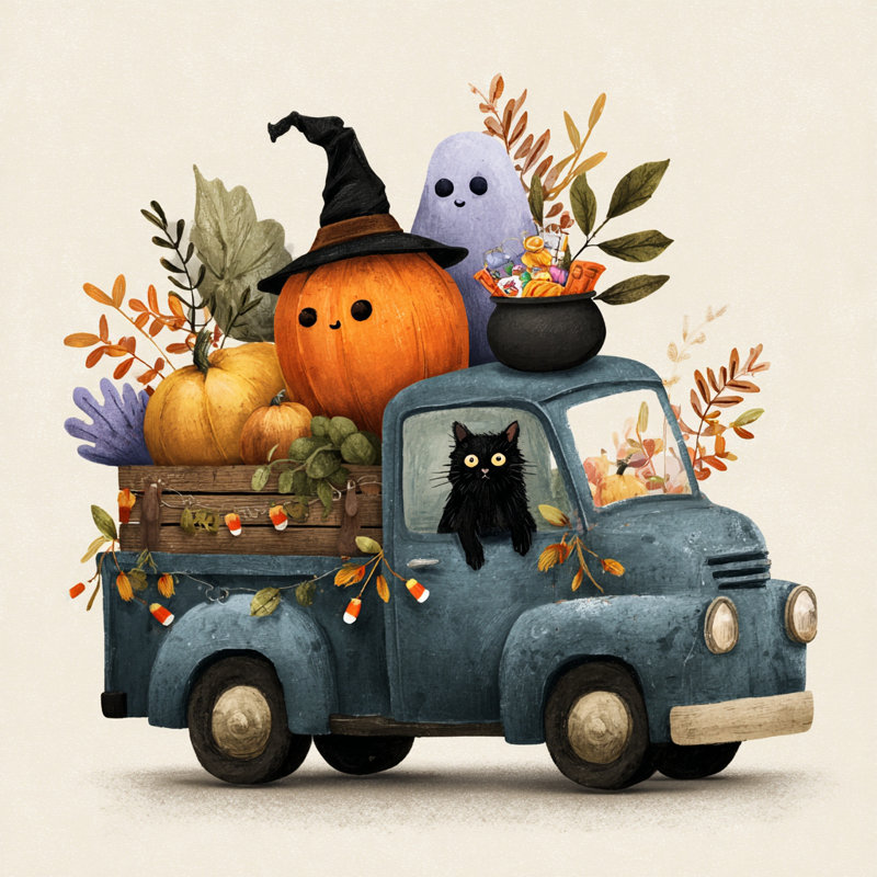 Art automnal sur toile tendue camion d'Halloween