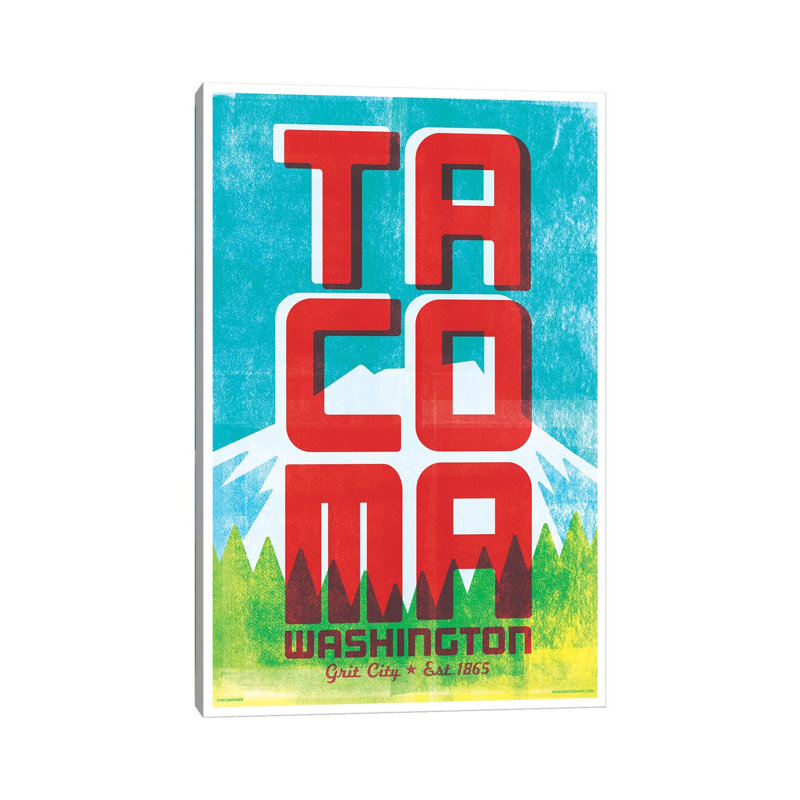 Tacoma Typography Poster - Art Prints on Canvas, 45.72cm H x 30.48cm W x 1.91cm D, Wrapped Canvas