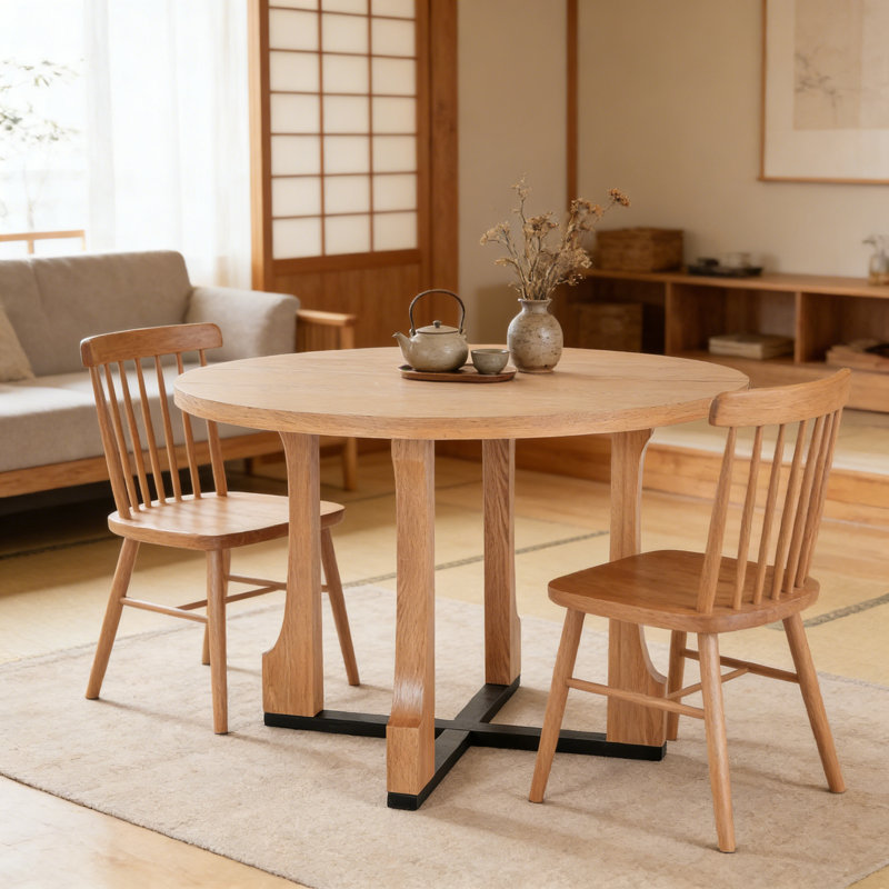 48" Round Dining Table, Natural/Black