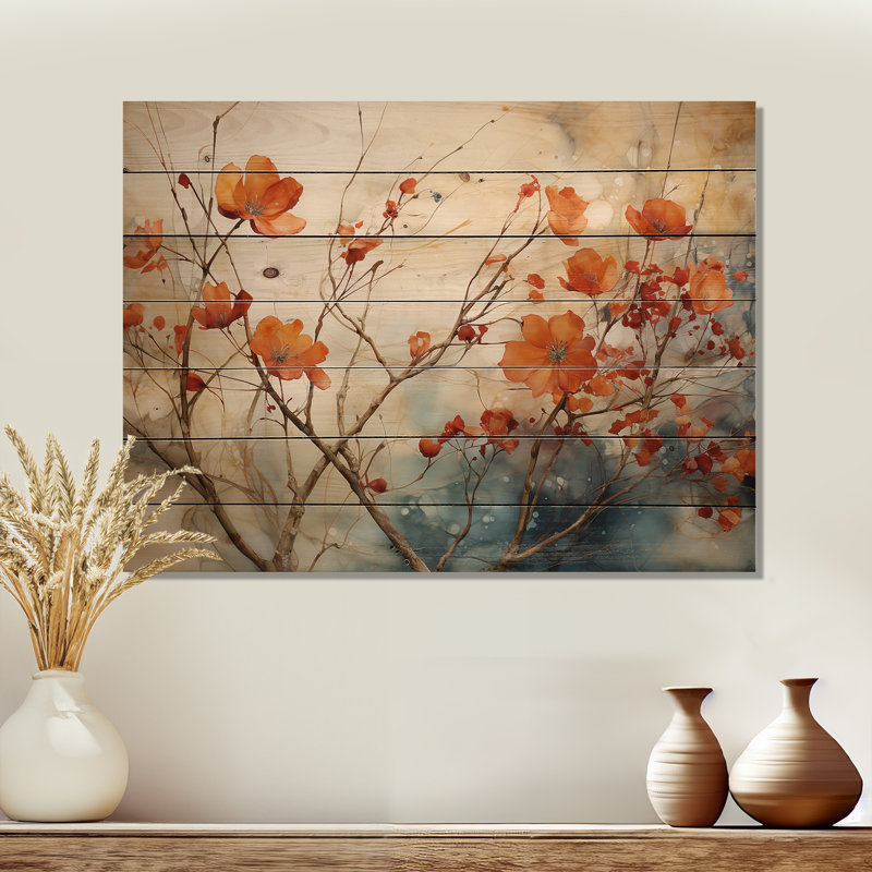 «Maple Trees Glowing Embers II» sur bois, H 24 po x l 32 po x P 0,78 po