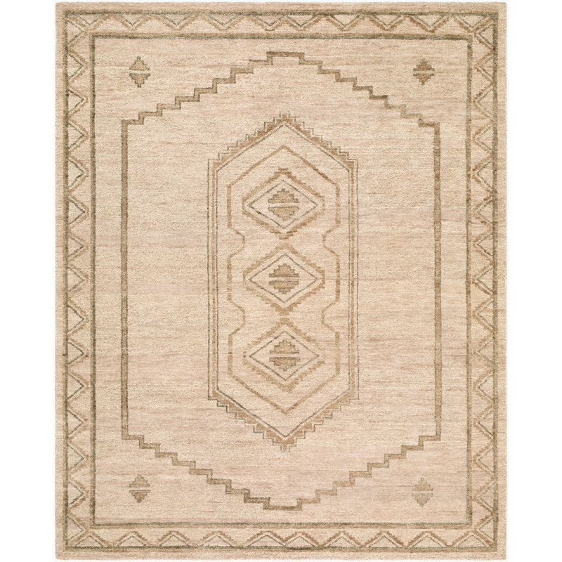 Alara Hand Hooked Wool Area Rug, Beige, Rectangle 8' x 10'