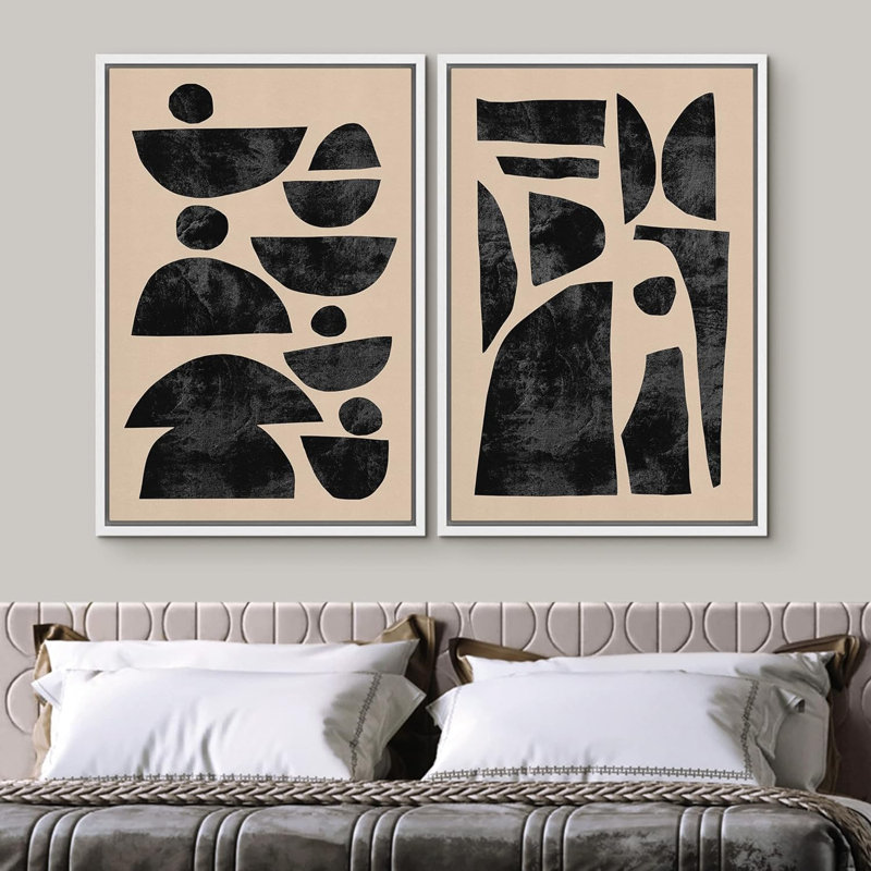 «Brown Mid-Century Polygon», 2 pièces, Blanc, H 36 po x l 24 po