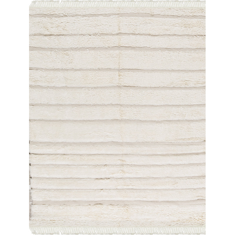 Tapis ivoire noué à la main de haute qualité, Rectangle 6 pi x 9 pi