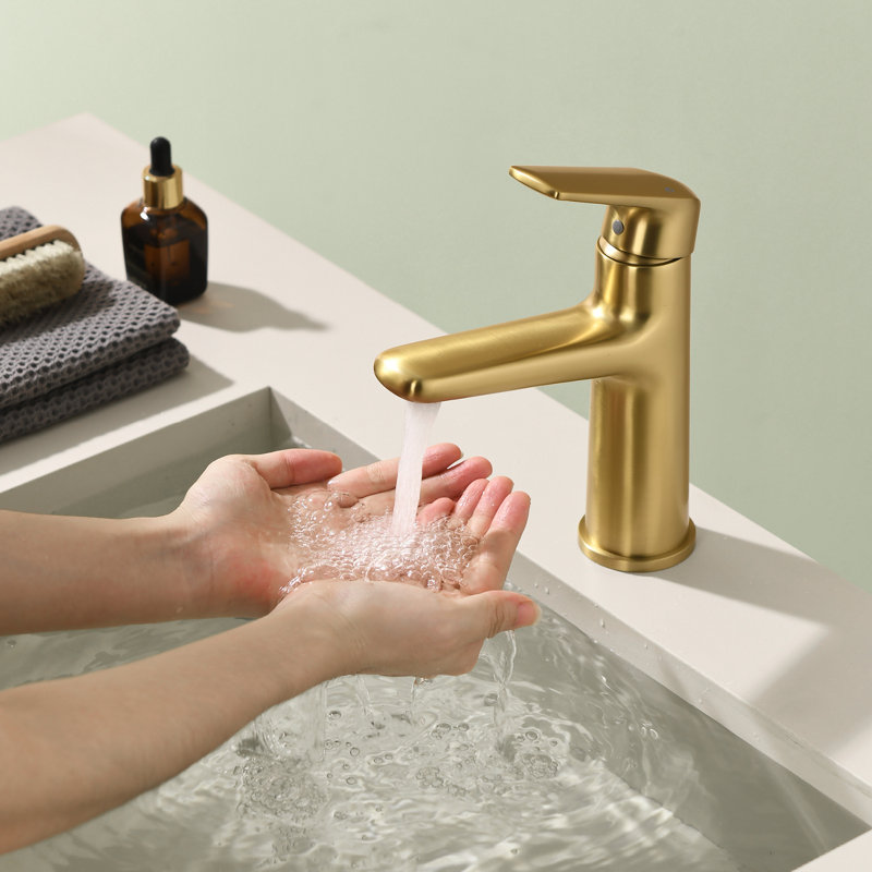 Solid Brass Single-Handle Bathroom Faucet With Pop-Up Drain, Cupc Certified Ceramic Cartridge, Brushed Gold