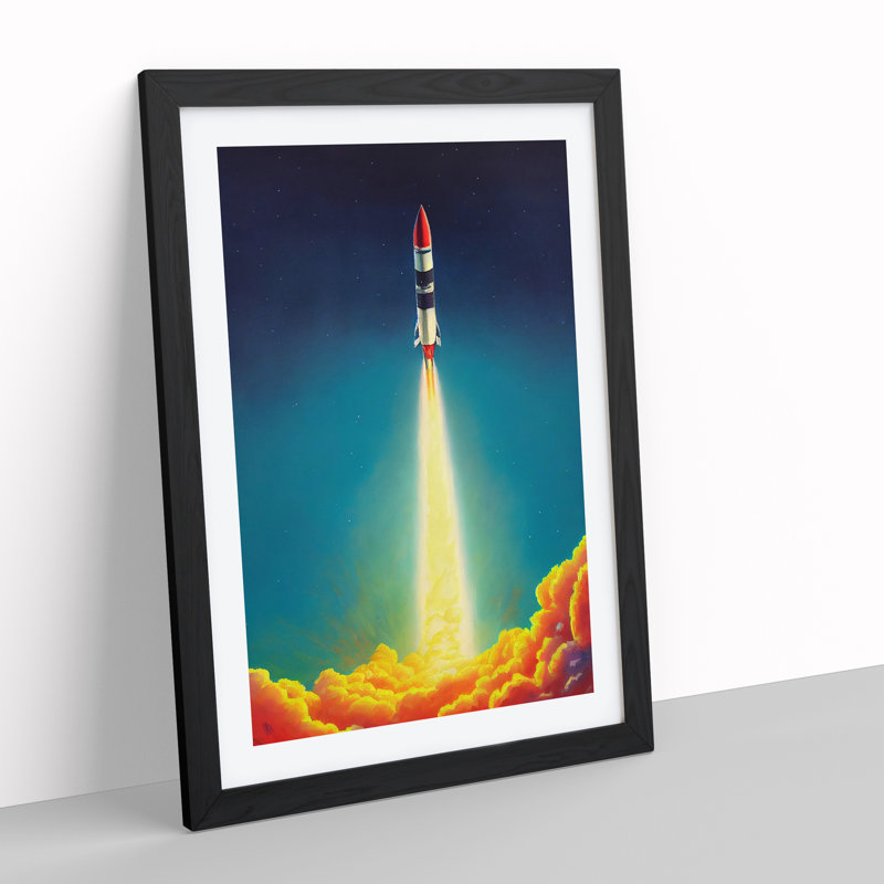 Mysterious Spaceship Rocket - Single Picture Frame Print, 64cm H x 46cm W, Black