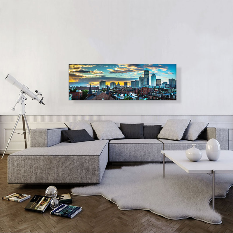 «Boston City Massachusetts Skyline», reproduction de photo sur toile tendue, H 16 po x l 48 po x 1,5 po