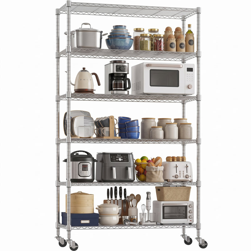 Étagère à roulettes avec roulettes, support de rangement réglable en métal robuste pour le garage, le garde-manger, la cuisine et la salle de lavage (l 46 po x P 18 po x H 72 po et l 46 po x P 18 po x H 82 po)