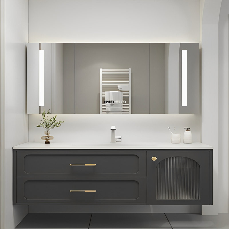 Simple exquisite bathroom cabinet, Black, 70.87"