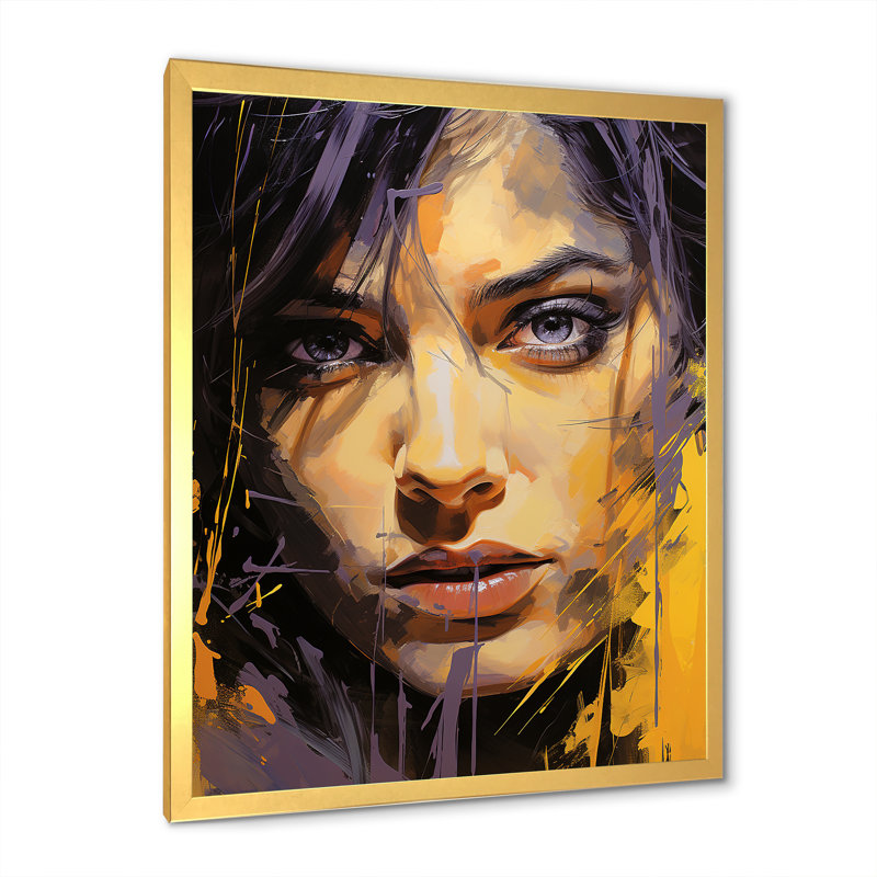 Violet Vergara Portrait Popart I sur impression sur toile, Cadre doré simple, H 20 po x l 12 po x P 1 po