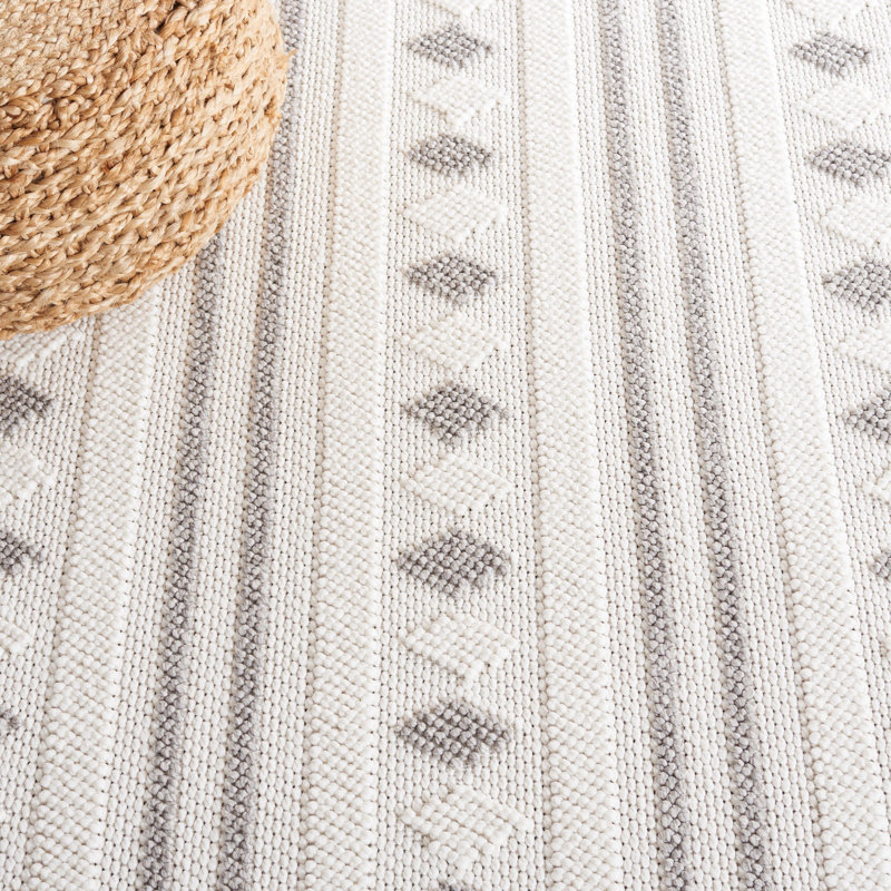 Tapis gris tissé à la machine à motif géométrique, Rectangle 9 pi x 12 pi