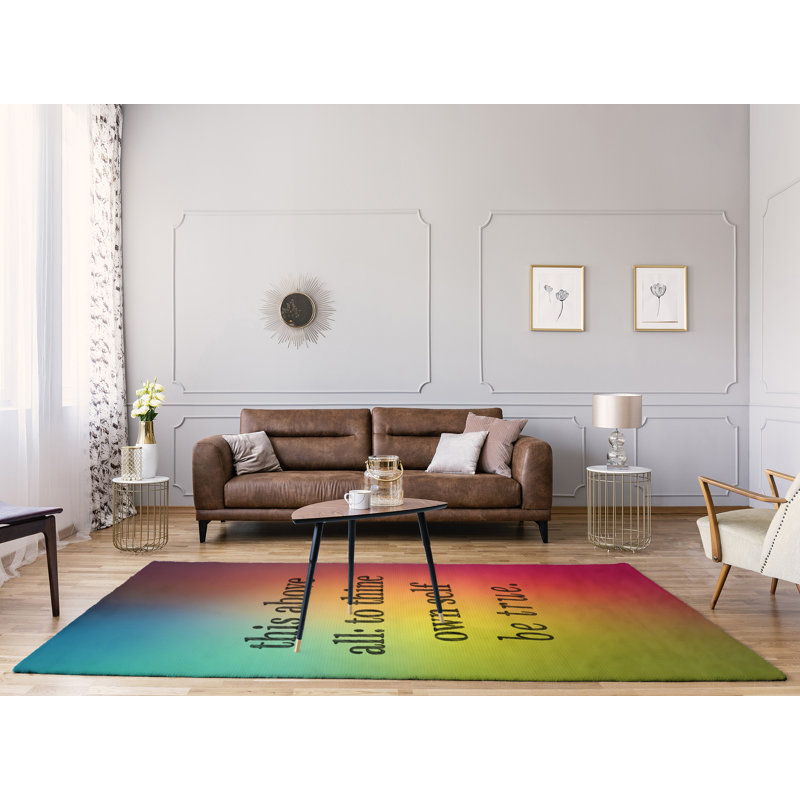 Tapis de poly-chenille en polyester à citations multicolores shakespeare, Rectangle 5 pi x 7 pi