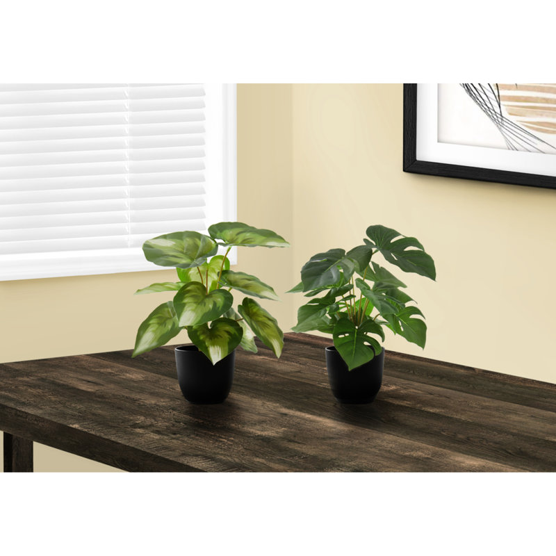 2 pièces de plantes artificielles de 13 po de hauteur, décoration de table d'intérieur en pots noirs, 2 pièces, 4 po avec feuilles