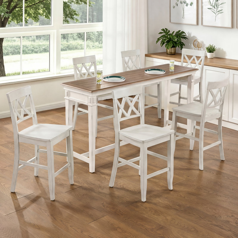 Solid Wood Double X-Back Counter Height Bar Stool, 6, White