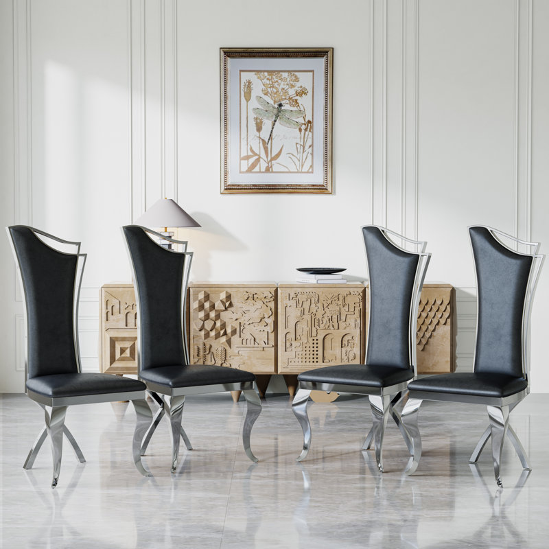 Solid Back Side Chair Dining Chair, 4, Silver, Black